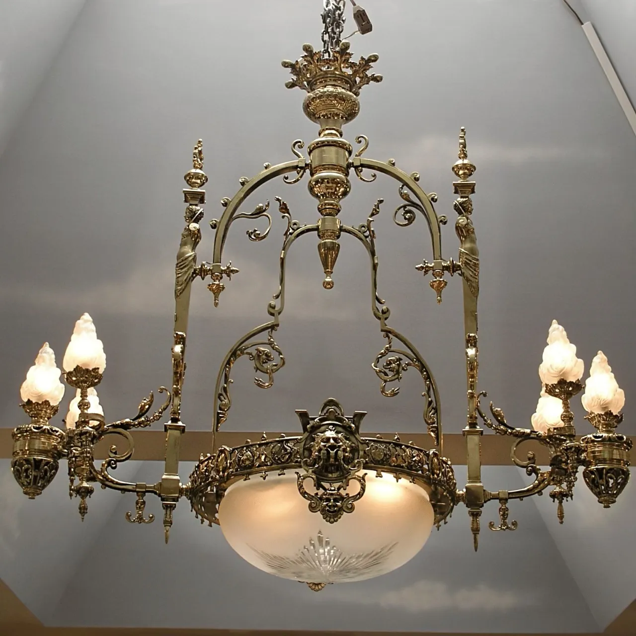 Polished bronze chandelier